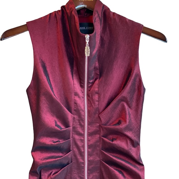 Frank Lyman Taffeta Zip-Front Dress, Burgundy, size 0 - Picture 2 of 16